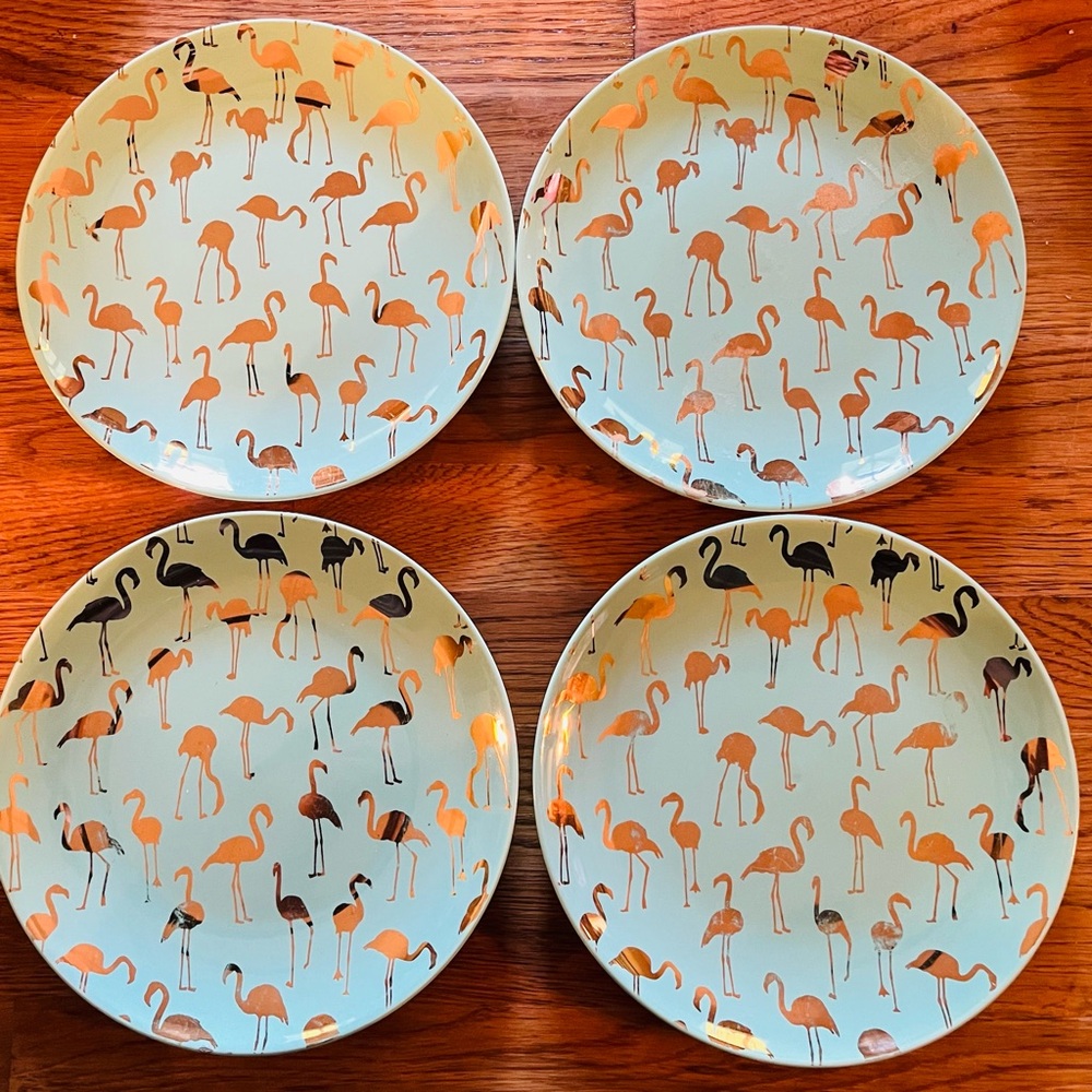 Arlington Designs Flamingo 8.25” Plates w/Gold Accents, set of 4